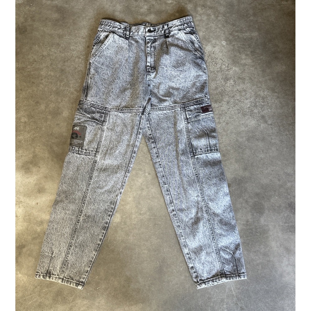 Vintage 80s Lee Air Gear Gray Acid Wash Cargo Denim Pants 32 X 30
